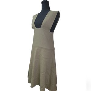 H Fredriksson 100% wool Medium Flared tuck jumper dress﻿ olive green